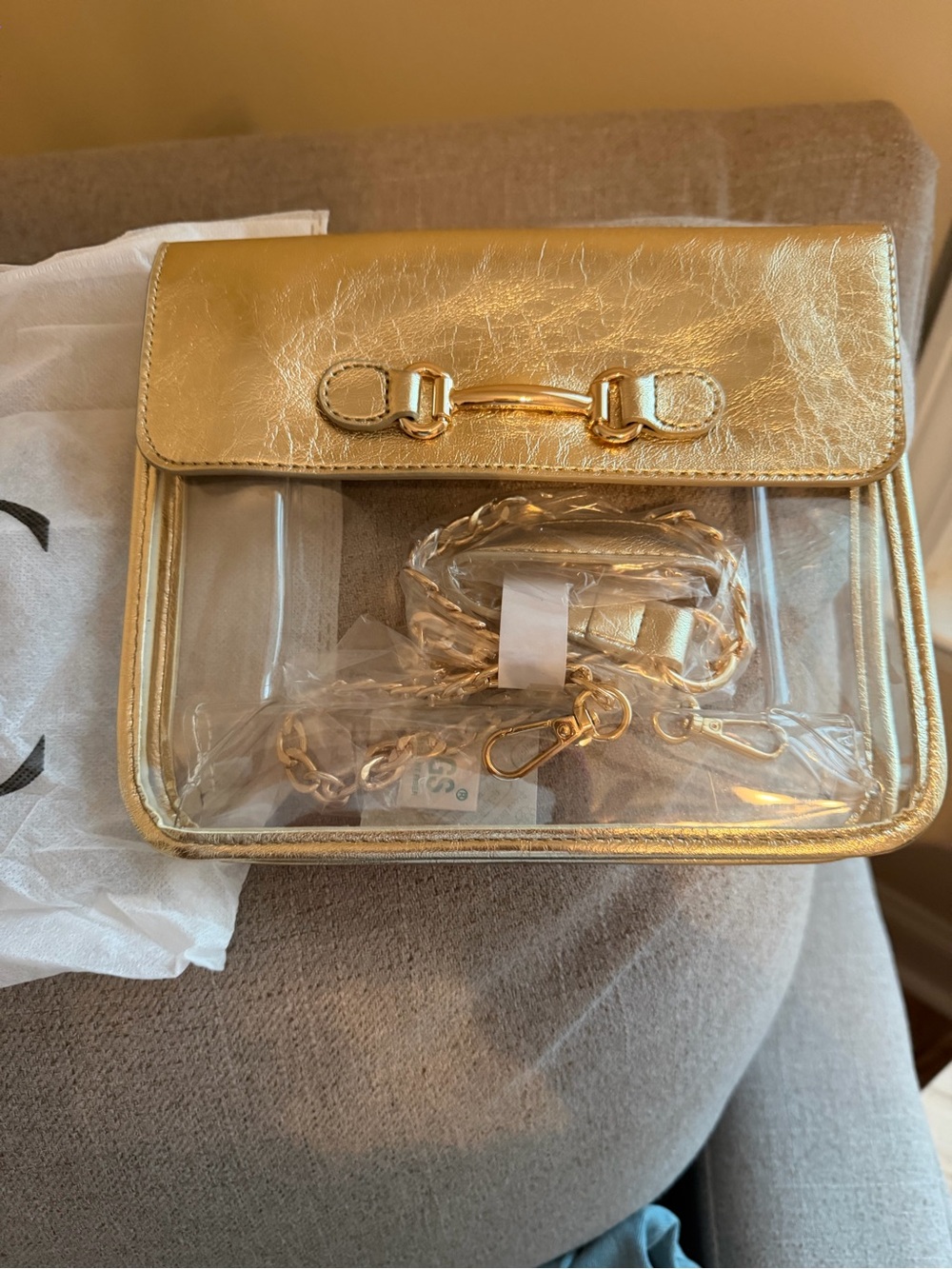 Gold Clear Crossbody Bag with Chain Strap - Picture 3 of 10